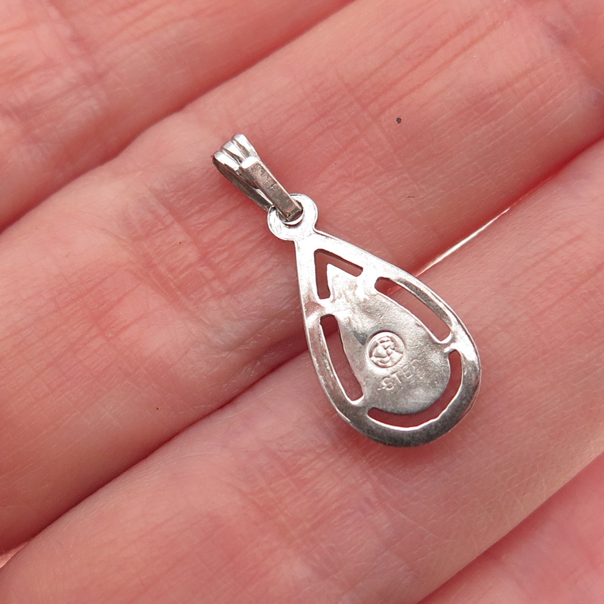 925 Sterling Silver Vintage Real Diamond Teardrop Mini Charm Pendant