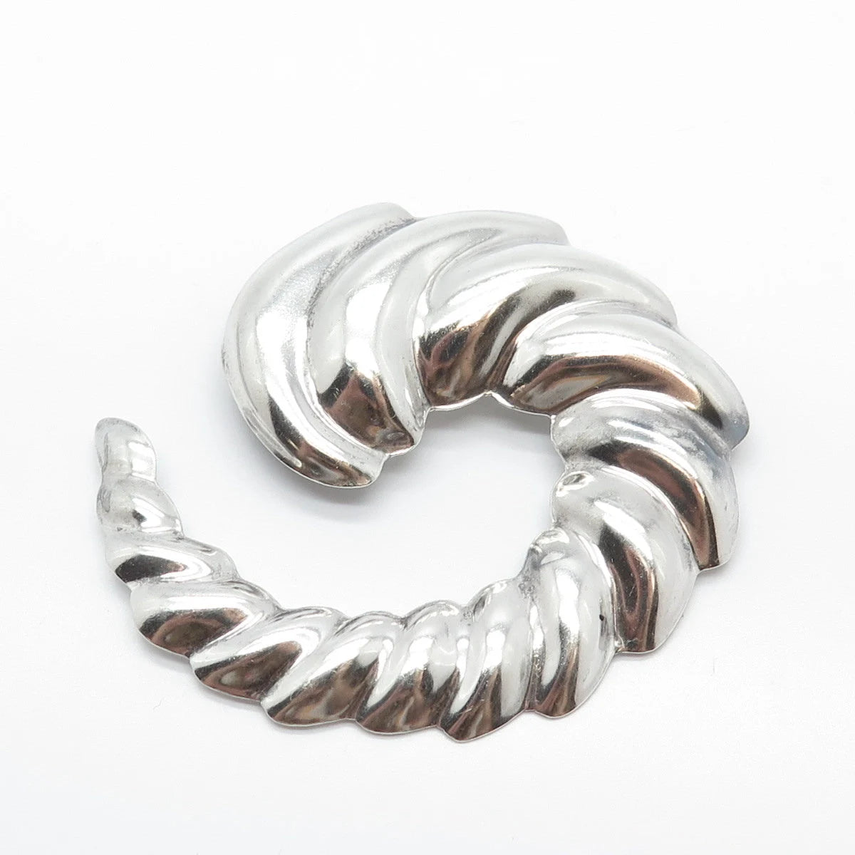 925 Sterling Silver Vintage Mexico Ribbed Pin Brooch / Pendant