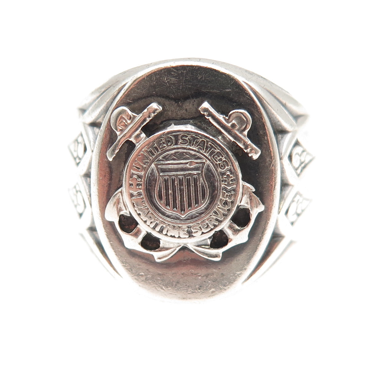 925 Sterling Silver Antique WWII US Maritime Service Signet Ring Size 8.5