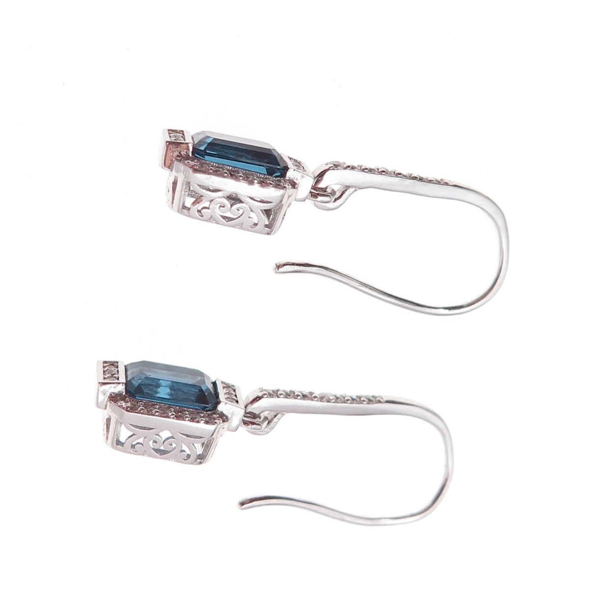Han 925 Sterling Silver Blue & White C Z Dangle Earrings