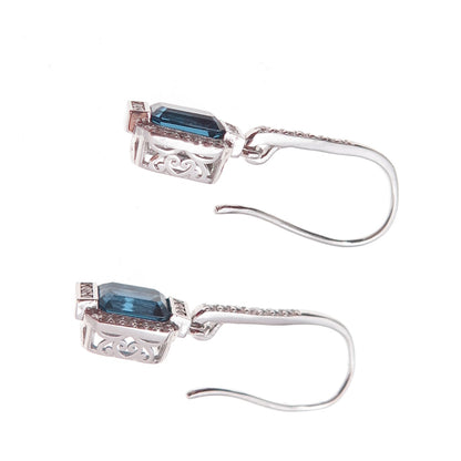 Han 925 Sterling Silver Blue & White C Z Dangle Earrings