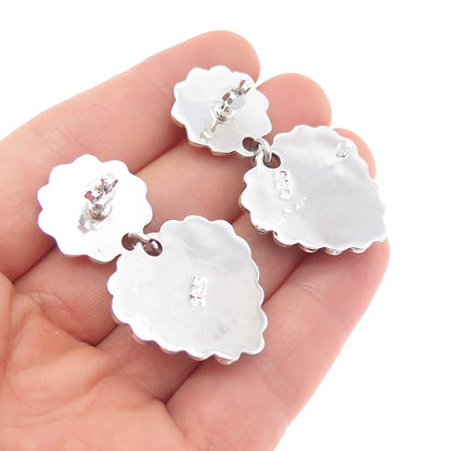 925 Sterling Silver Vintage Real Lapis Lazuli Heart Beaded Dangle Earrings