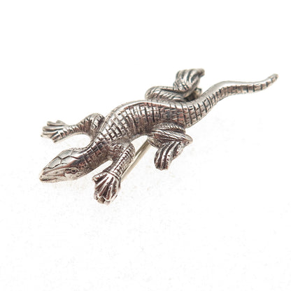 925 Sterling Silver Antique Art Deco Lizard Oxidized Pin Brooch
