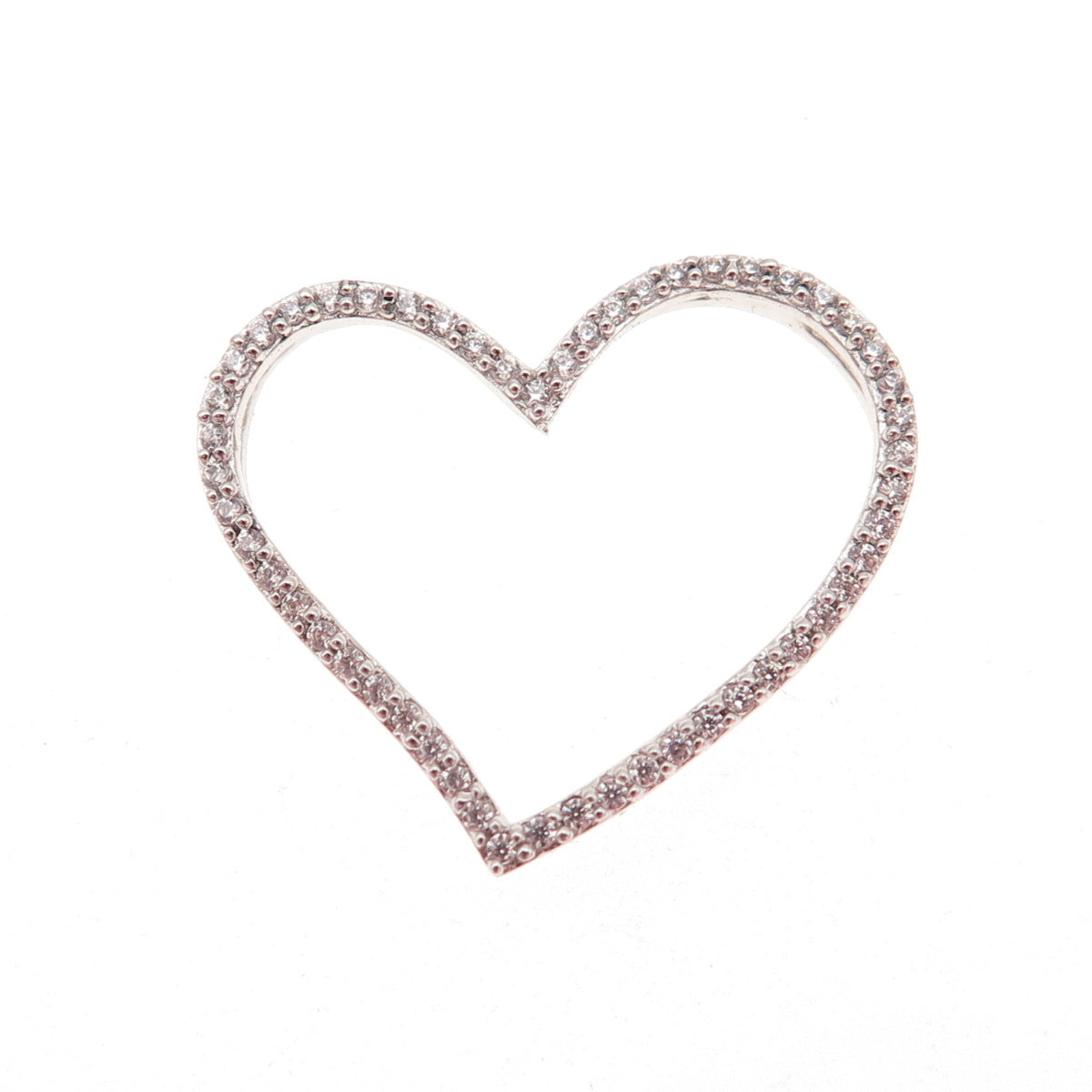925 Sterling Silver Round-Cut C Z Open Heart Slide Charm Pendant