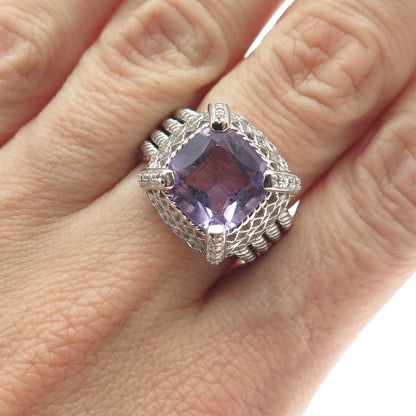925 Sterling Silver Real Cushion-Cut Amethyst & White Topaz Ring Size 7