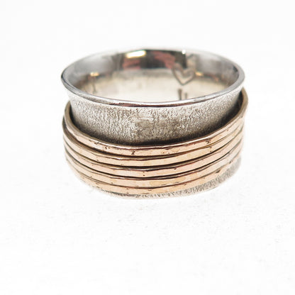 Jeffery Levin 925 Sterling Silver 2-Tone Vintage Rotating Band Ring Size 6.25