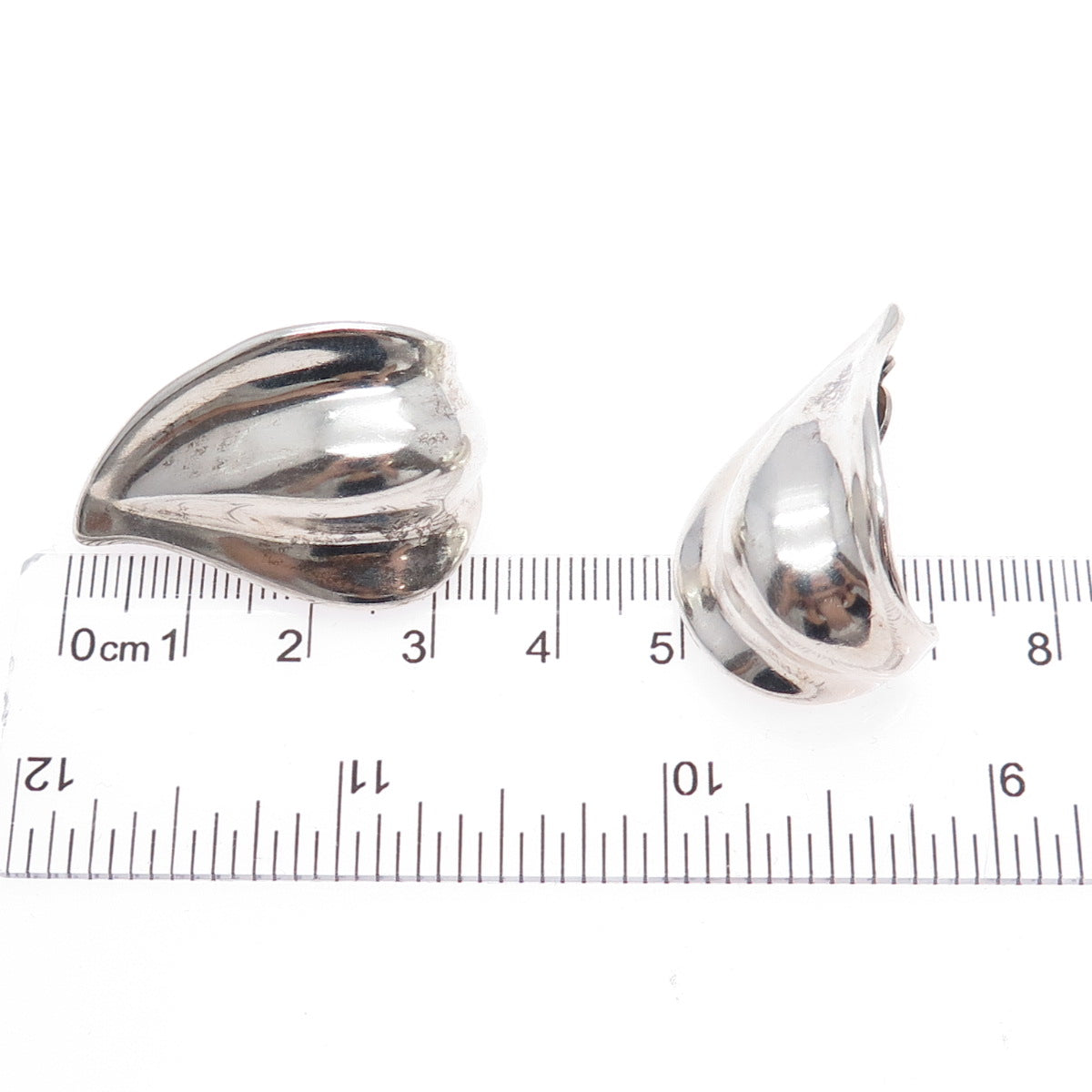 925 Sterling Silver Vintage Modernist Flame Clip On Earrings
