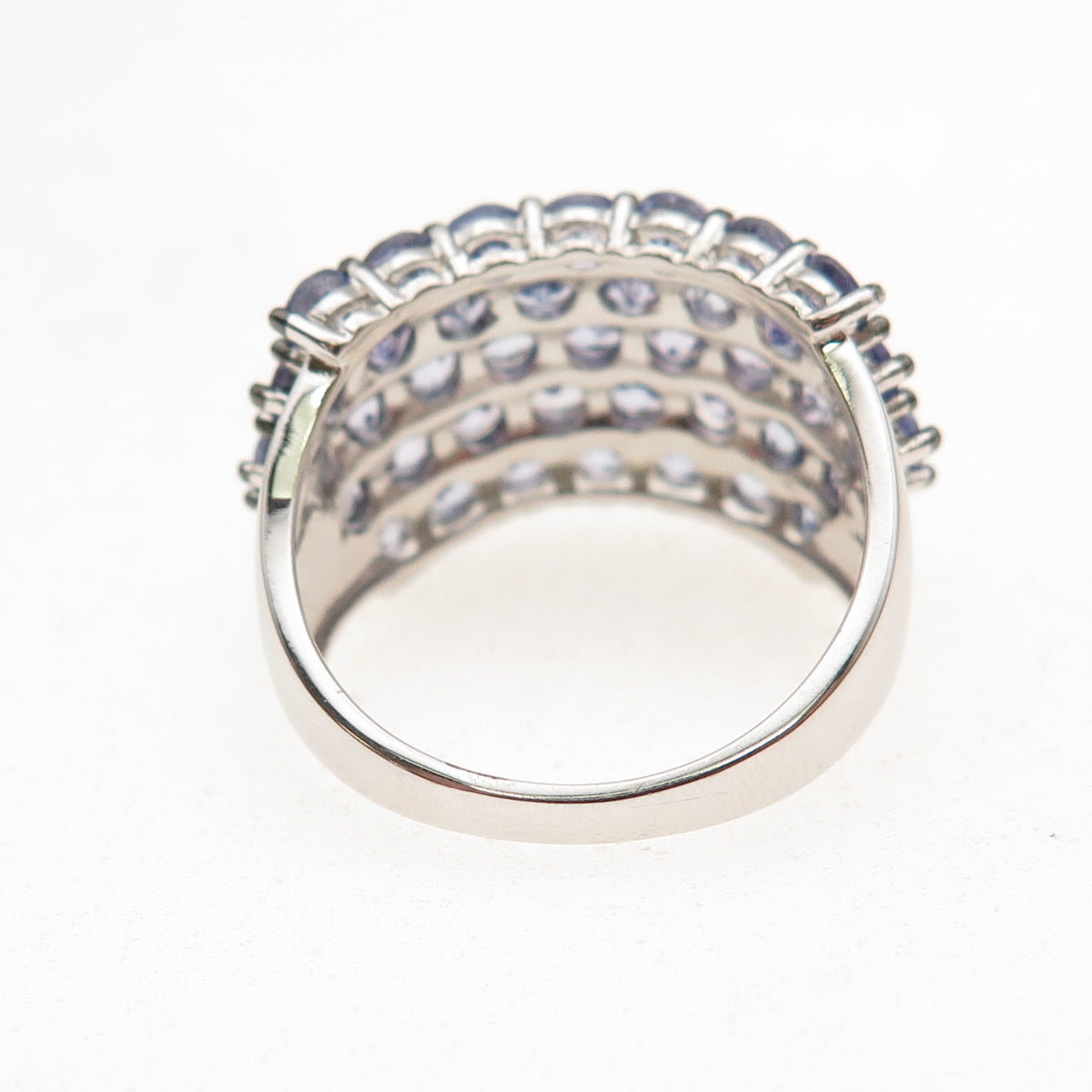 925 Sterling Silver Real Round-Cut Tanzanite Cluster Ring Size 8