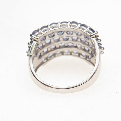 925 Sterling Silver Real Round-Cut Tanzanite Cluster Ring Size 8