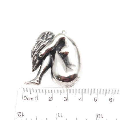 C. Ross 8P 925 Sterling Silver Vintage Naked Lady Oxidized Pendant