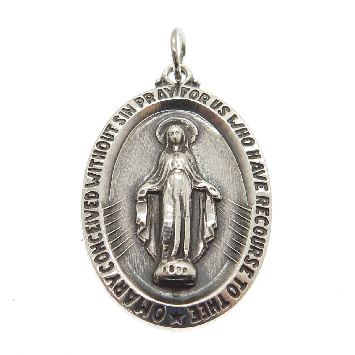 CHAPEL 925 Sterling Silver Antique Art Deco Saint Mary Religious Charm Pendant