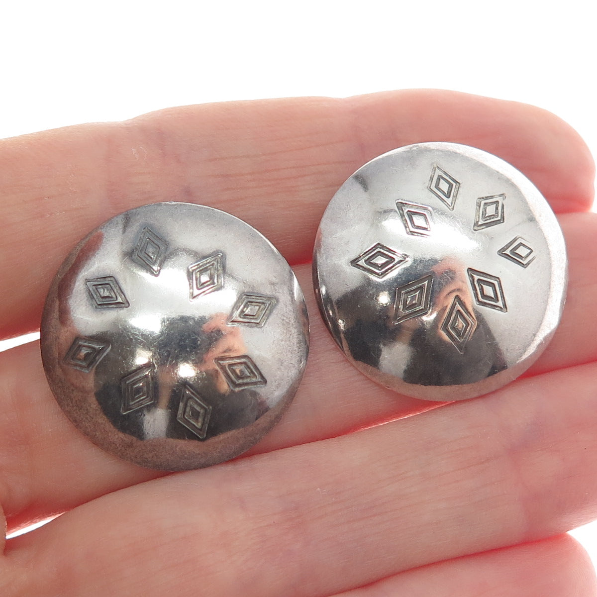 S. KRATH 925 Sterling Silver Vintage Modernist Snowflake Dome Clip On Earrings