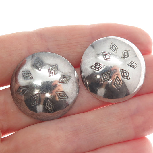 S. KRATH 925 Sterling Silver Vintage Modernist Snowflake Dome Clip On Earrings