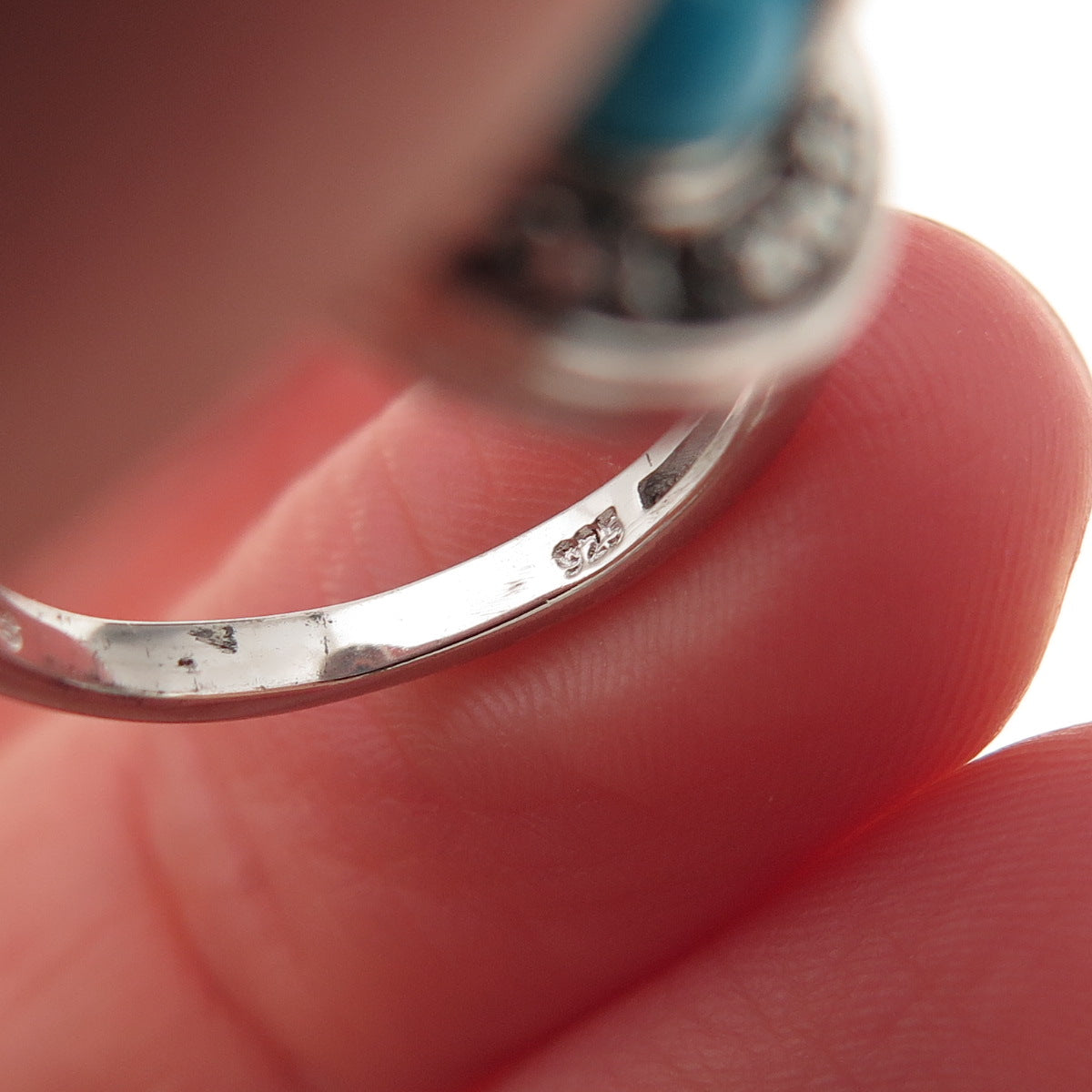 Chuck Clemency 925 Sterling Silver Real Blue Diamond & Turquoise Ring Size 5.75
