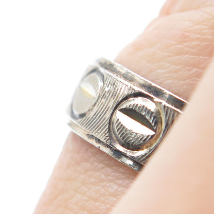 925 Sterling Silver 2-Tone Vintage Italy Diamond-Cut Band Ring Size 6