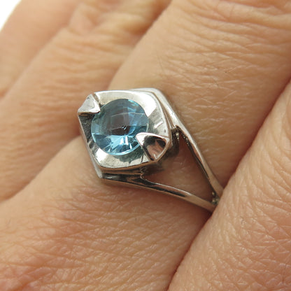 CHARLES WINSTON Sterling Silver Vintage Real Aquamarine Modernist Ring Size 8