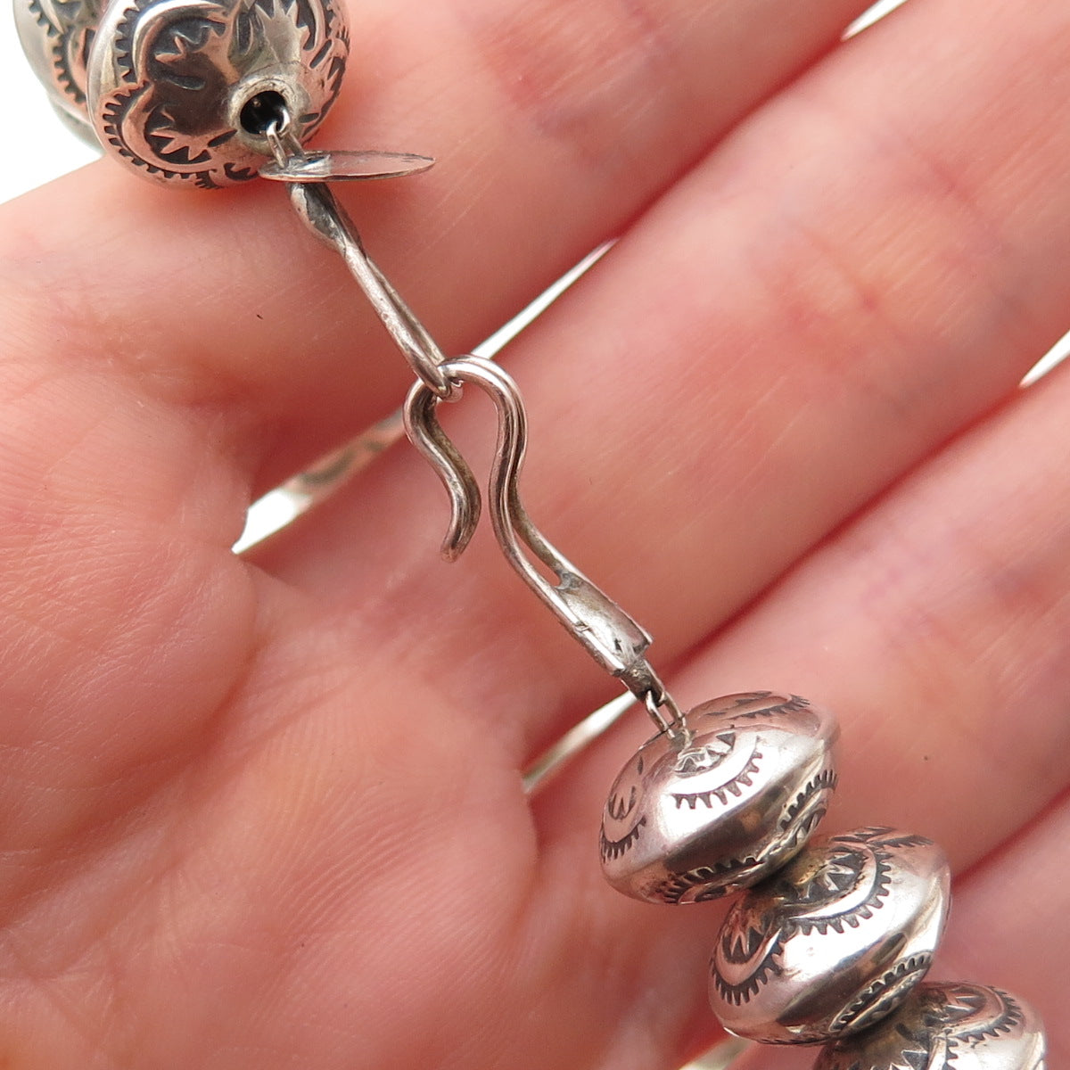 Old Pawn 925 Sterling Silver Vintage Graduated Navajo Pearls Chain Necklace 28"