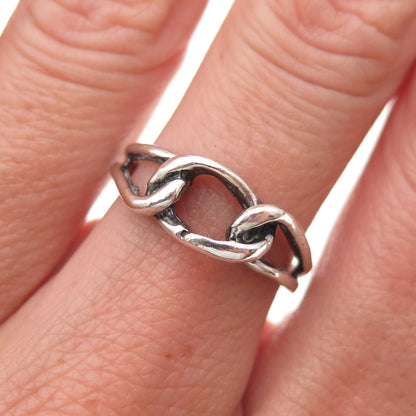 925 Sterling Silver Vintage Interlocked Link Oxidized Ring Size 6.75