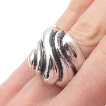 925 Sterling Silver Vintage Modernist Wavy Dome Oxidized Ring Size 6.25