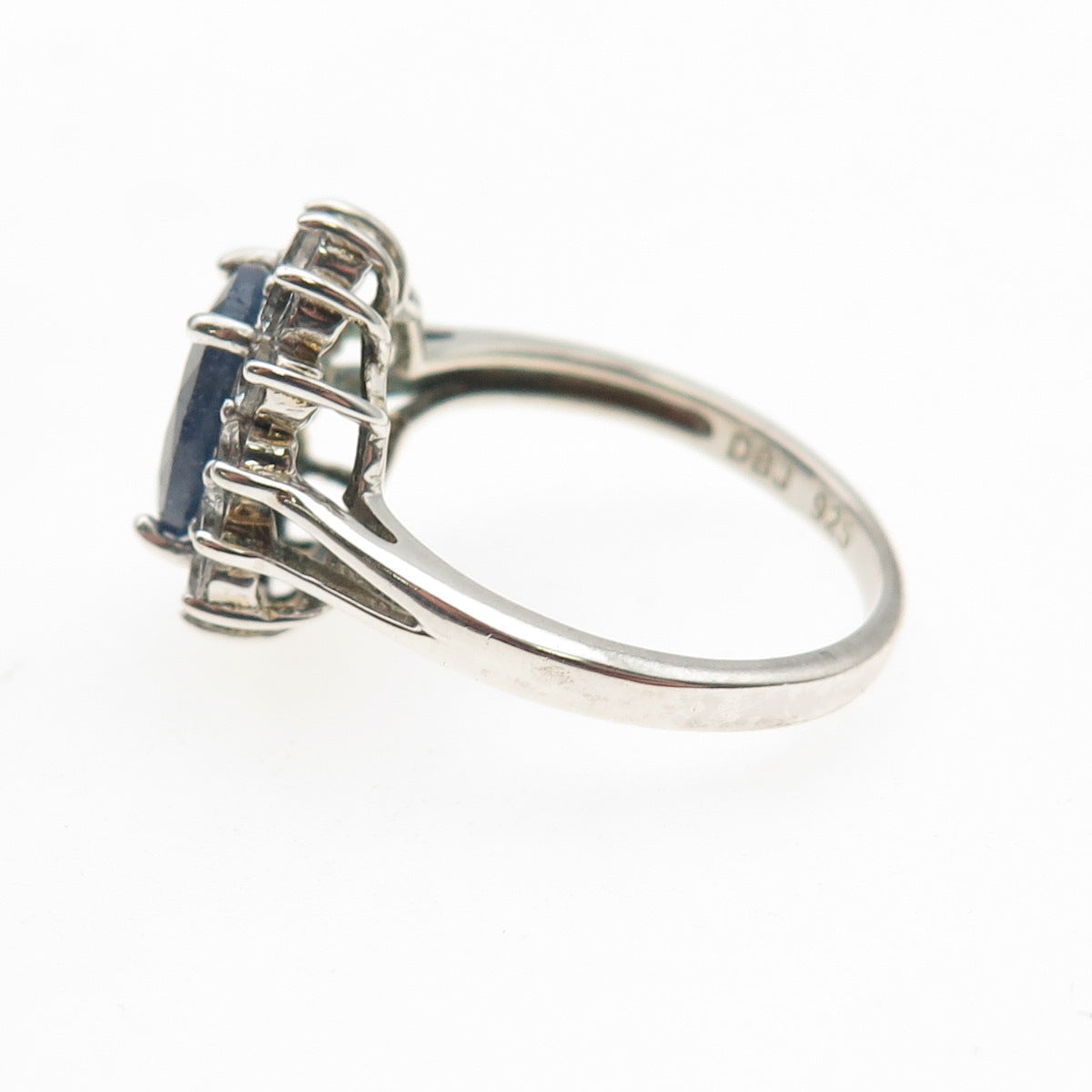 DEE BERKLE 925 Sterling Silver Real Sapphire & White Topaz Ring Size 8.25