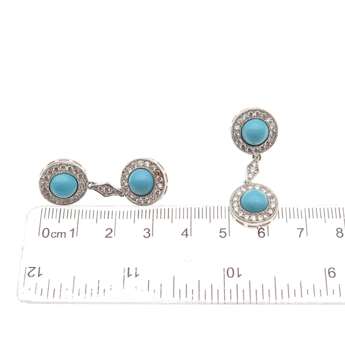 ESPO Joseph Esposito 925 Sterling Silver Real Turquoise & C Z Dangle Earrings