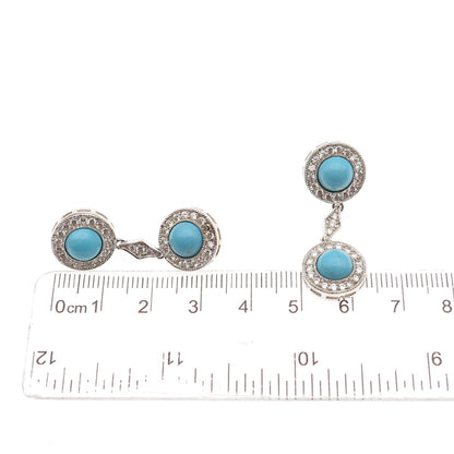 ESPO Joseph Esposito 925 Sterling Silver Real Turquoise & C Z Dangle Earrings