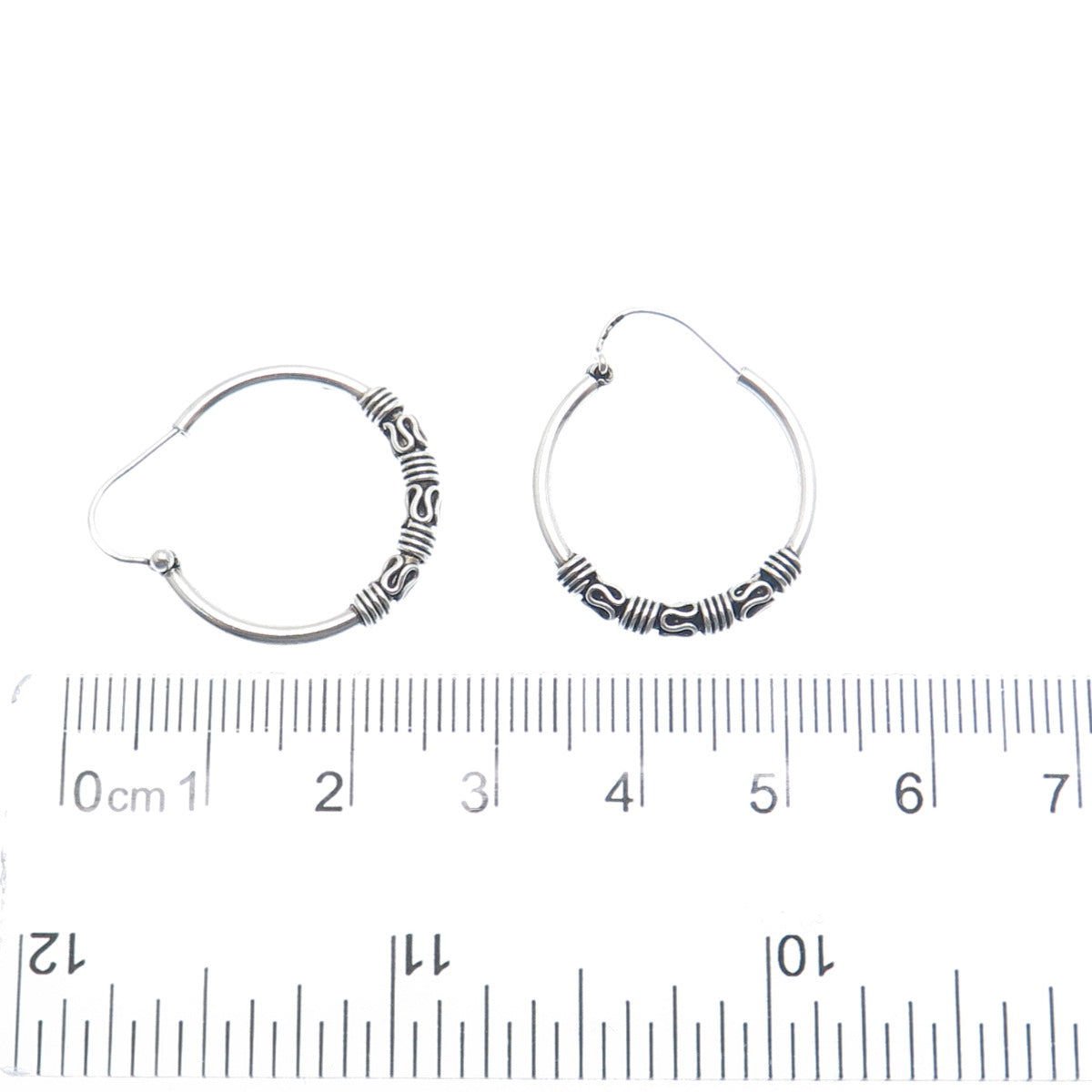 925 Sterling Silver Vintage Modernist Swirl Oxidized Hoop Earrings