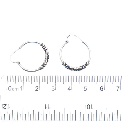 925 Sterling Silver Vintage Modernist Swirl Oxidized Hoop Earrings