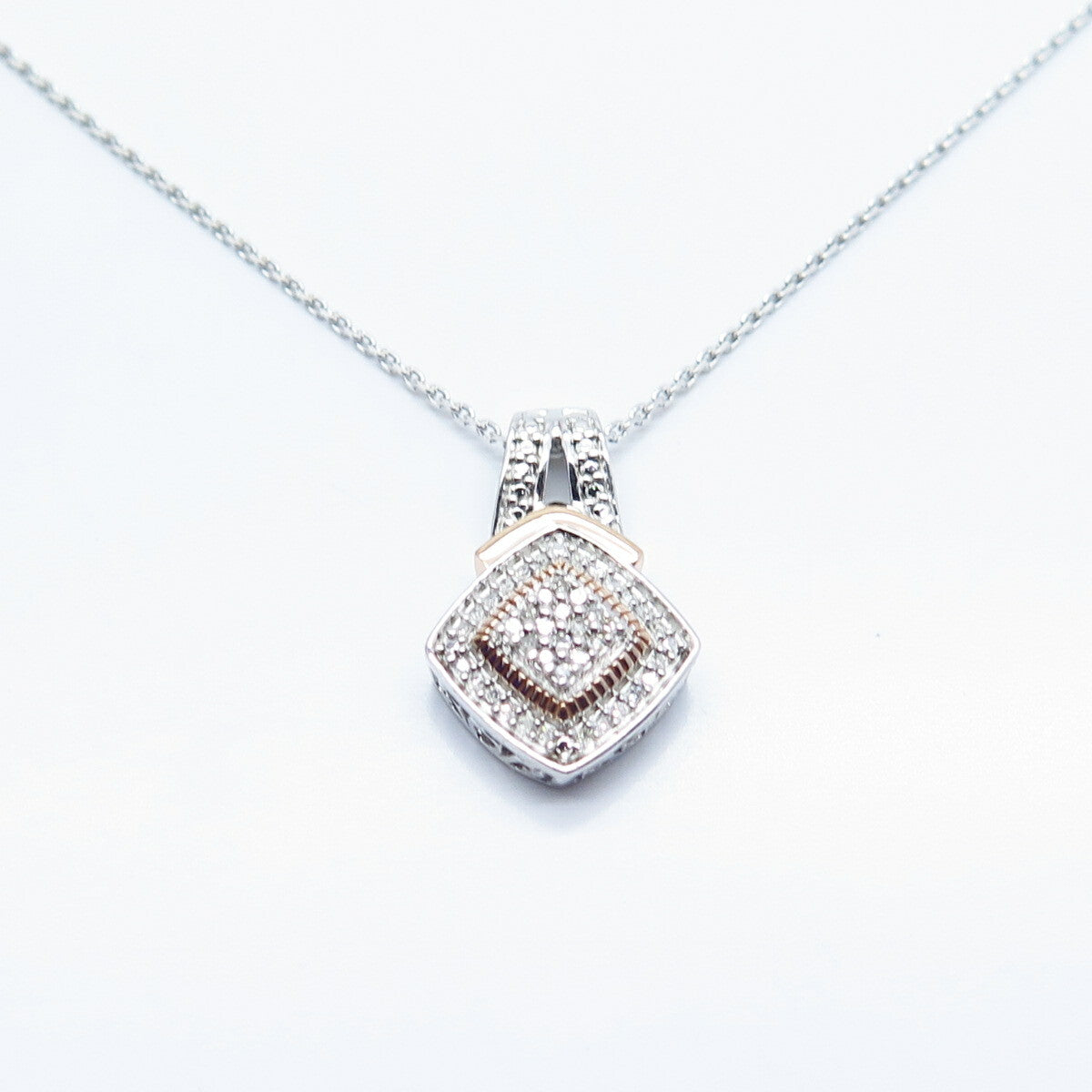 925 Sterling Silver SUN Real White Diamond Rolo Chain Necklace 16"