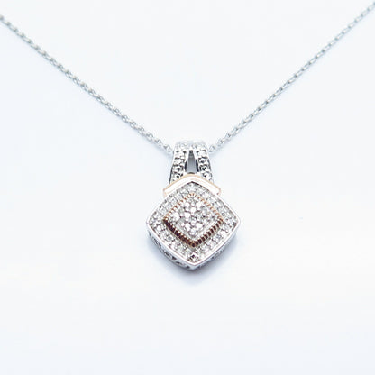 925 Sterling Silver SUN Real White Diamond Rolo Chain Necklace 16"