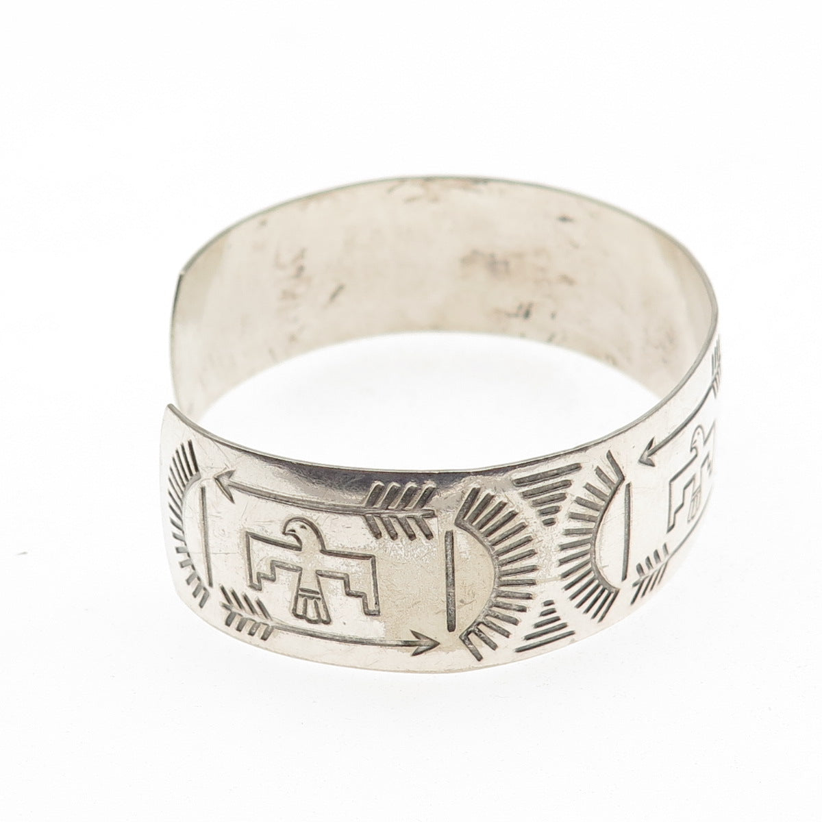 Old Pawn 925 Sterling Silver Vintage Thunderbird Tribal Adjustable Bracelet 7"