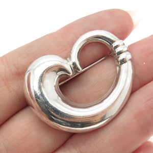 925 Sterling Silver Vintage Open Heart Modernist Pin Brooch