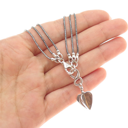 HAGIT GORALI 925 Sterling Silver Vintage Heart Multi-Strand Chain Necklace 18"