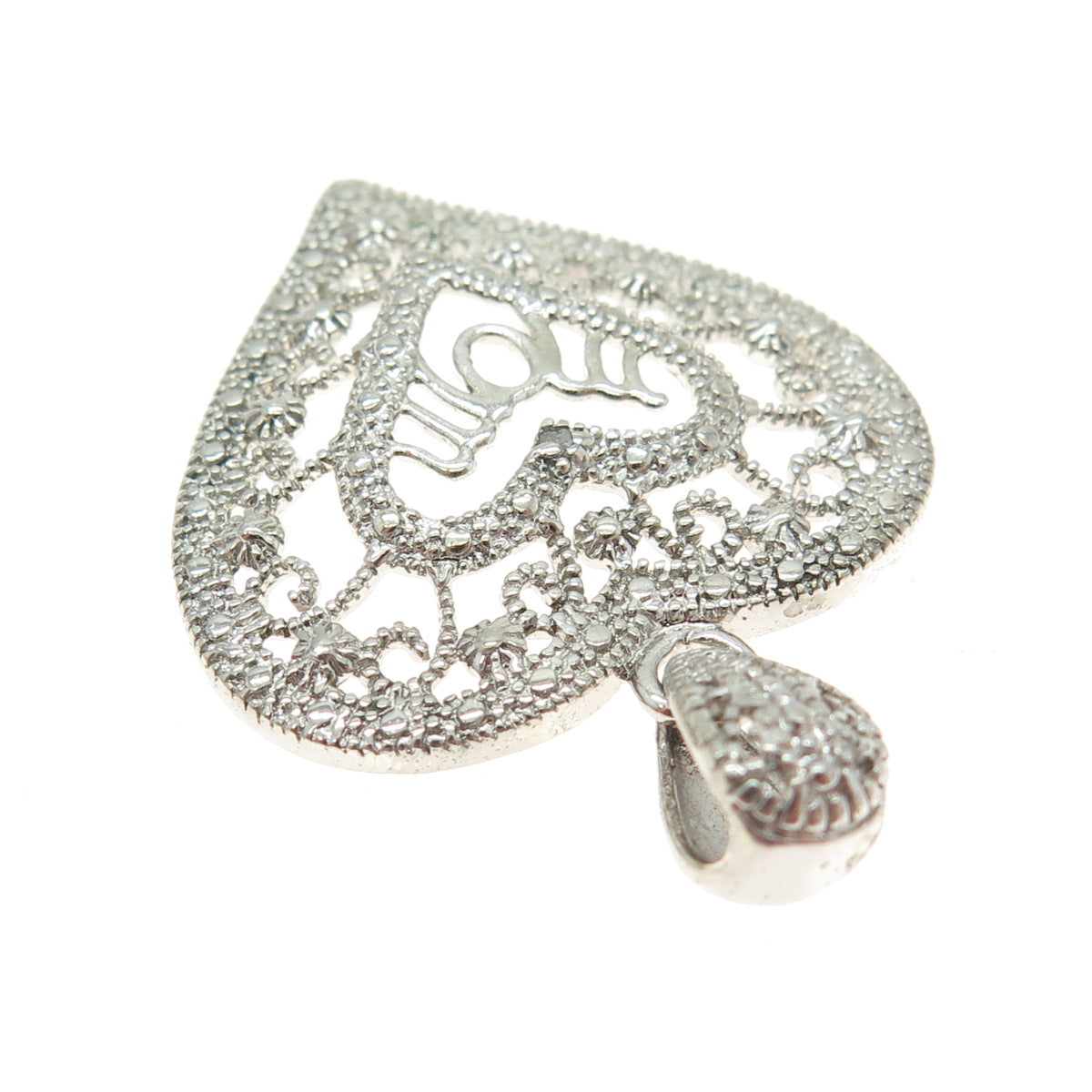 MICHAEL ANTHONY 925 Sterling Silver Diamond Accent "Mom" Heart Ornate Pendant