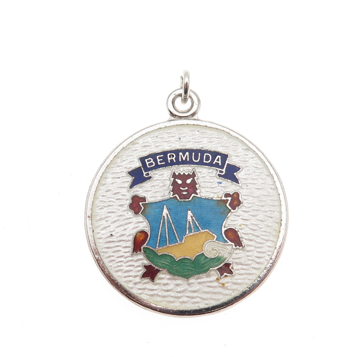 BREADNER CO. Sterling Silver Vintage Enamel Bermuda Coat of Arms Charm Pendant