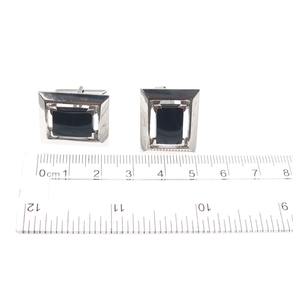 925 Sterling Silver Vintage Real Black Onyx Cufflinks PAT. 2472958