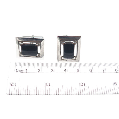 925 Sterling Silver Vintage Real Black Onyx Cufflinks PAT. 2472958