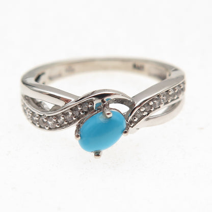 Chuck Clemency 925 Sterling Silver Real Turquoise & White Topaz Ring Size 8