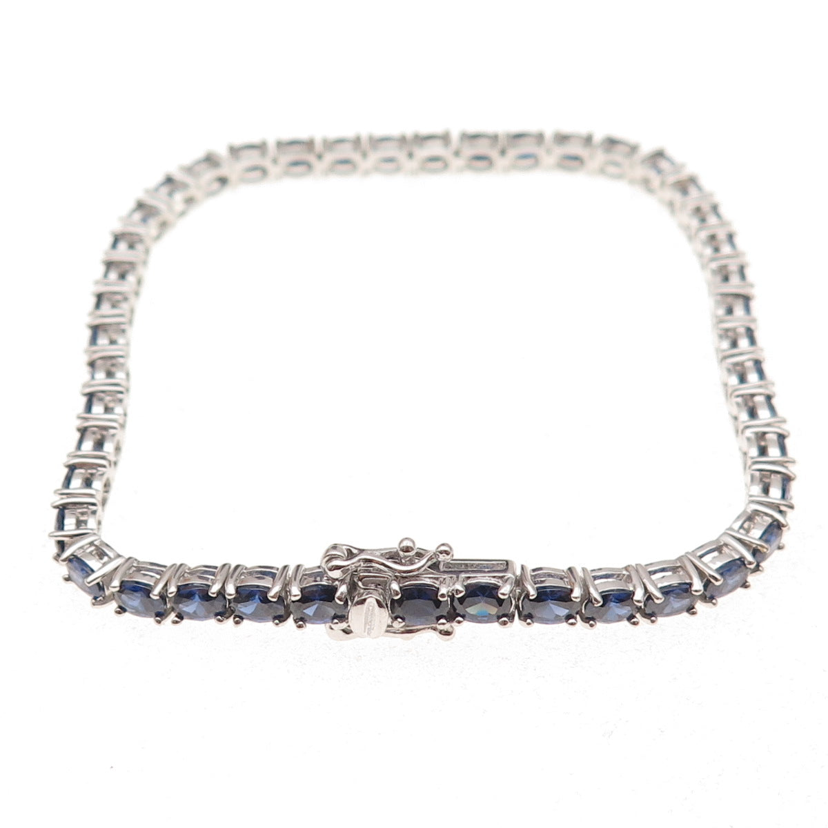 925 Sterling Silver Oval-Cut Lab-Created Sapphire Bracelet 7.5"