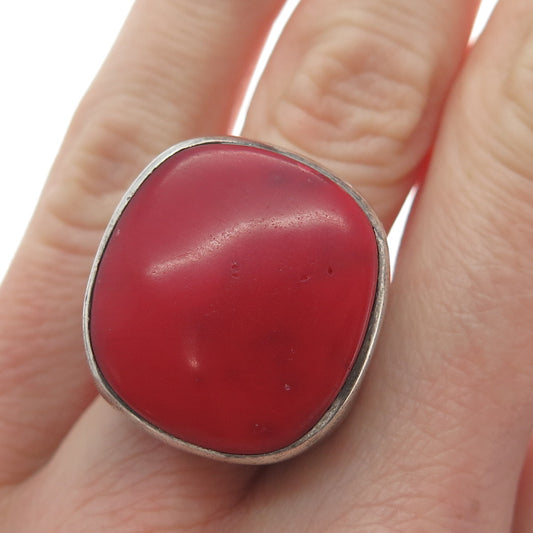 KENNETH COLE 925 Sterling Silver Vintage Real Coral Oxidized Dome Ring Size 7.25