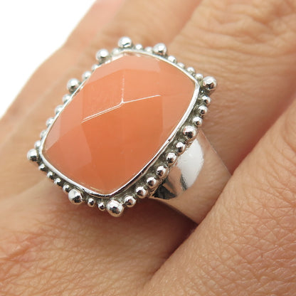 925 Sterling Silver Vintage Real Peach Mountain Jade Granulated Ring Size 10