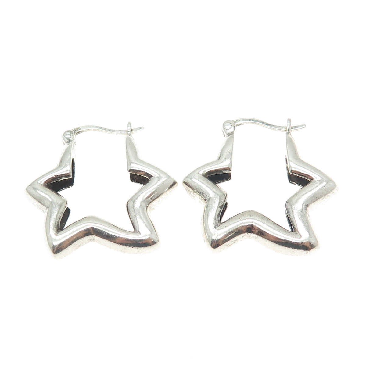 925 Sterling Silver Vintage Modernist Star Hoop Earrings