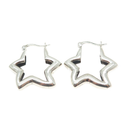 925 Sterling Silver Vintage Modernist Star Hoop Earrings