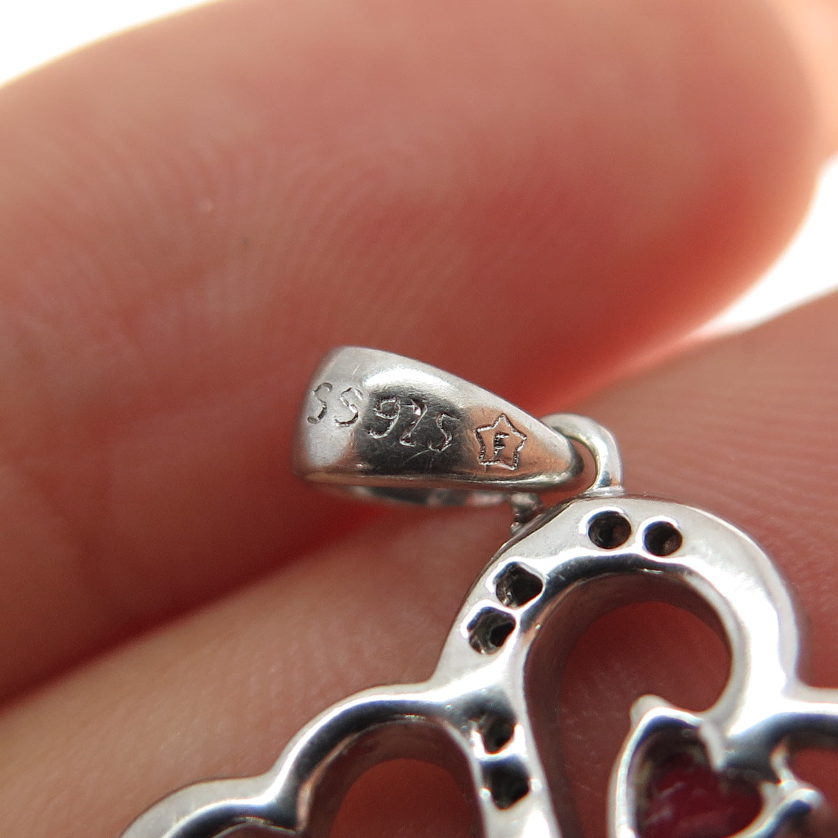 925 Sterling Silver Real Diamond & Ruby Heart Key Charm Pendant