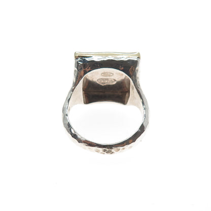 TALMA 925 Sterling Silver 14K Gold Vintage Israel Modernist Hammered Ring Size 7