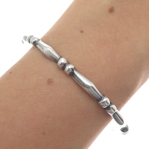 925 Sterling Silver Vintage Diamond-Shape Ball Station Bangle Bracelet 7.75"