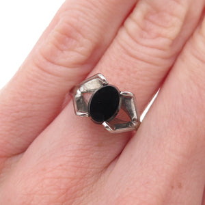Bar-Tan 925 Sterling Silver Antique Art Deco Real Black Onyx Ring Size 5.75