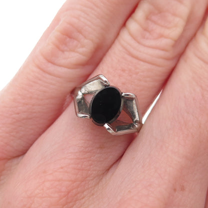 Bar-Tan 925 Sterling Silver Antique Art Deco Real Black Onyx Ring Size 5.75