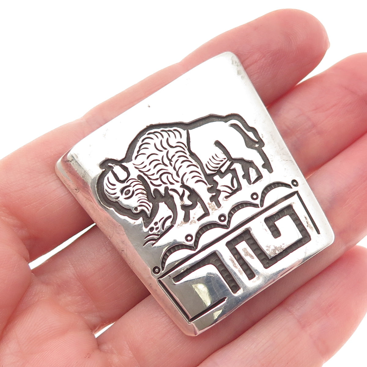 Garrison Boyd Navajo Old Pawn 925 Sterling Silver Vintage Bison Bolo Tie Buckle