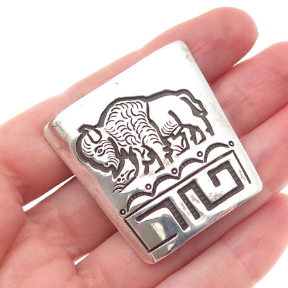 Garrison Boyd Navajo Old Pawn 925 Sterling Silver Vintage Bison Bolo Tie Buckle